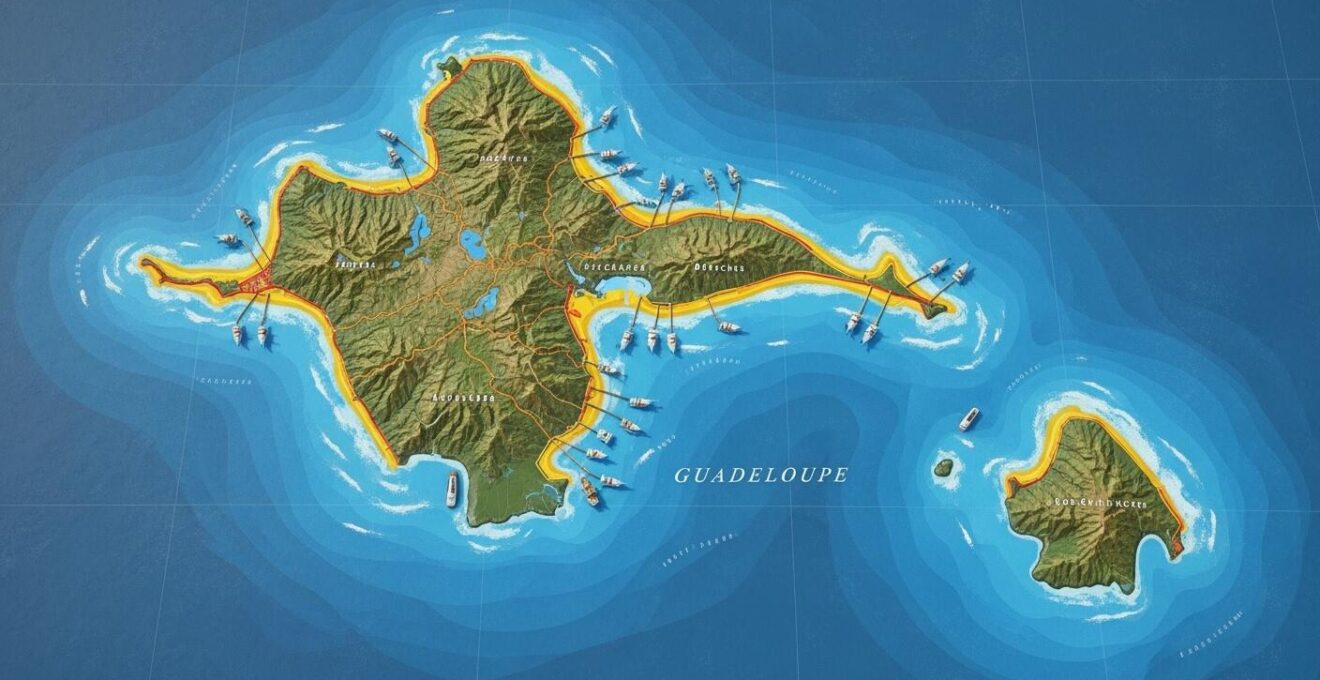 Carte illustrée des plages inaccessibles par la route en Guadeloupe accessibles uniquement par bateau