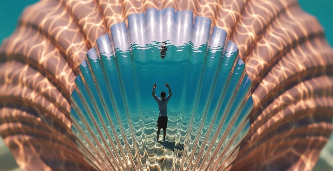Diagramme symbolique expliquant la couleur turquoise de l’eau des Caraïbes