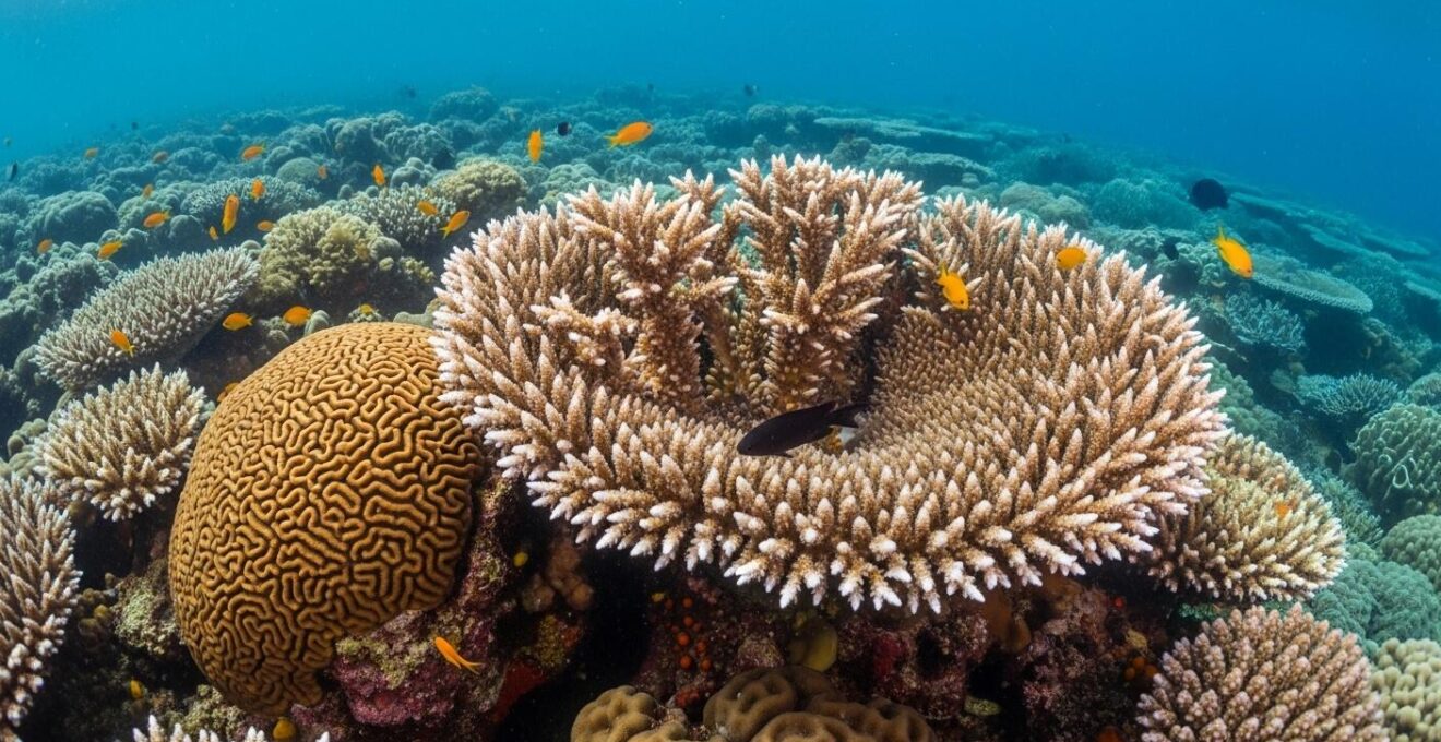Jardin corallien coloré de Guadeloupe avec différentes espèces de coraux et poissons tropicaux